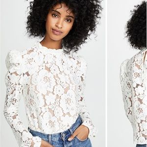 Wayf - Emma Puff Sleeve Lace Top - Size S